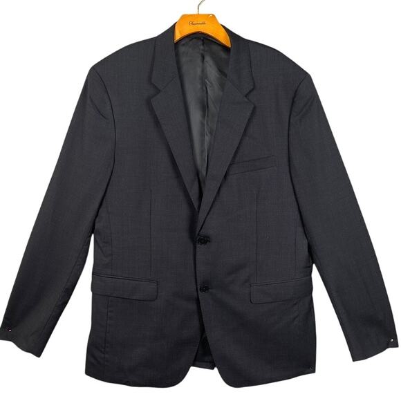Theory Mens Suit Jacket Blazer Black Gray Micro Pinstripe Wool Blend Size 44R - Picture 1 of 9